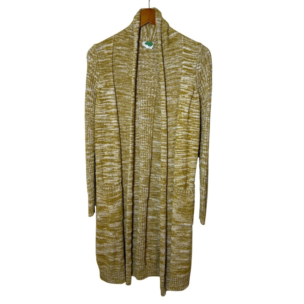 Anthropologie Women‎ Cardigan XS Mustard Yellow Space Dye Longline Duster Cozy